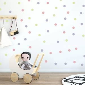Prikkede wallstickers i gul, turkis og lyserød