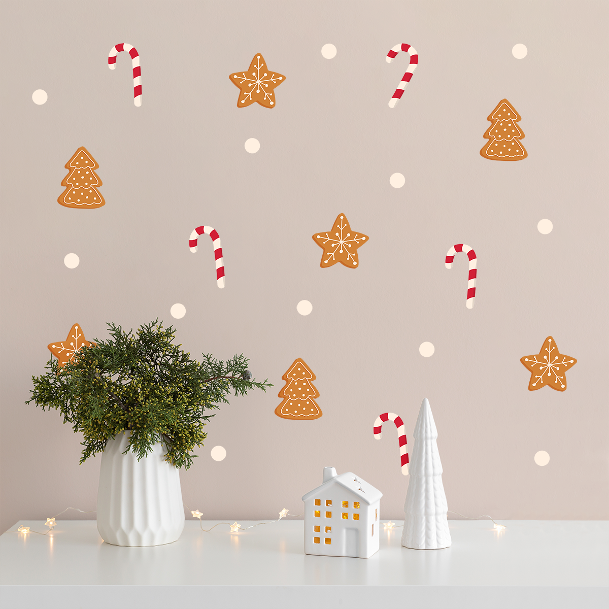 Wallstickers med slikstokke | Selvklæbende julepynt | Identiketter