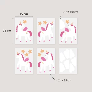 Enhjørning med vinger wallstickers med størrelser