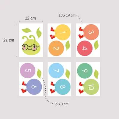 Farverig larve-vægdekoration til børn. Perfekt til børneværelset – gør tal og tælling til en sjov og lærerig del af hverdagen.