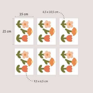 Farverig blomster-vægdekoration, der viser størrelsen på blomsterne, du kan sætte på væggen.