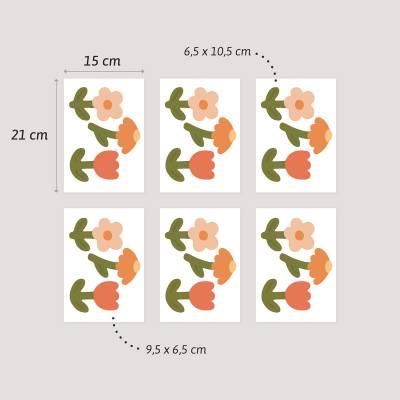 Farverig blomster-vægdekoration, der viser størrelsen på blomsterne, du kan sætte på væggen.